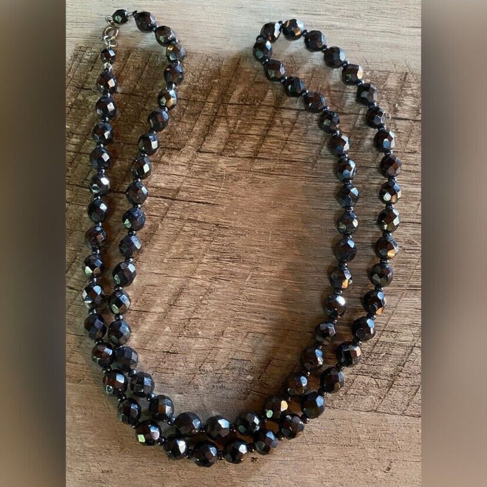 Women’s Necklace Black Glass Beads 1 Strand 30”